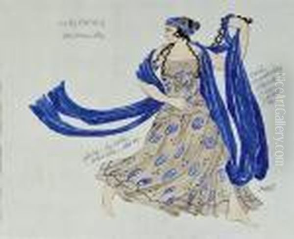 Querformatiger Kostumentwurf Einer Bacchantin Des Ballettstucks ''cleopatra'' Oil Painting by Leon Samoilovitch Bakst