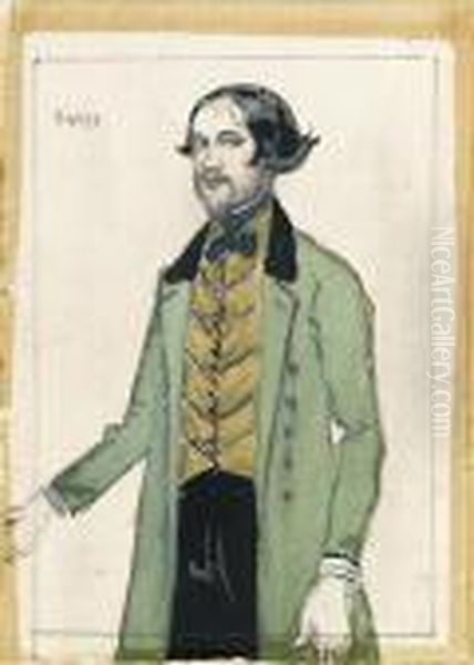 Portrait Of A Gentleman With A Blue Cravat Oil Painting by Leon Samoilovitch Bakst