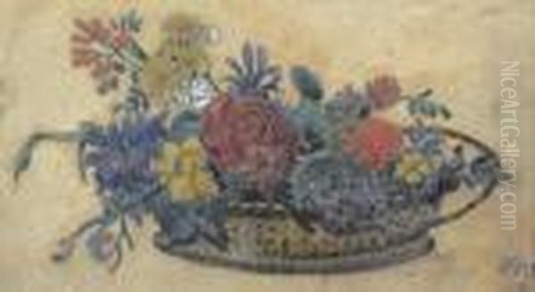 Stillleben Mit Blumen In Einem Korb. Oil Painting by Leon Samoilovitch Bakst