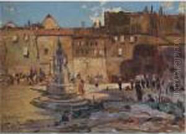 Town Square In Lobenicht, Kaliningrad Oil Painting by Leon Samoilovitch Bakst