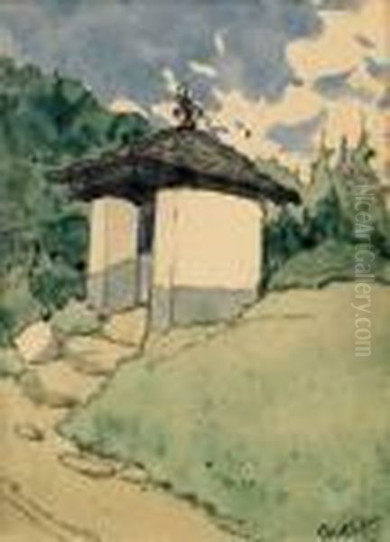 A Roadside Shrine Oil Painting by Leon Samoilovitch Bakst