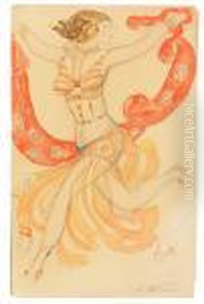 Costume Design For Anna Pavlova In Cleopatre Oil Painting by Leon Samoilovitch Bakst