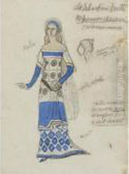 Costume Design For 10 Christian 
Women In Le Martyre De Saint Sebastien (the Martyrdom Of Saint 
Sebastien), Act 1 Oil Painting by Leon Samoilovitch Bakst