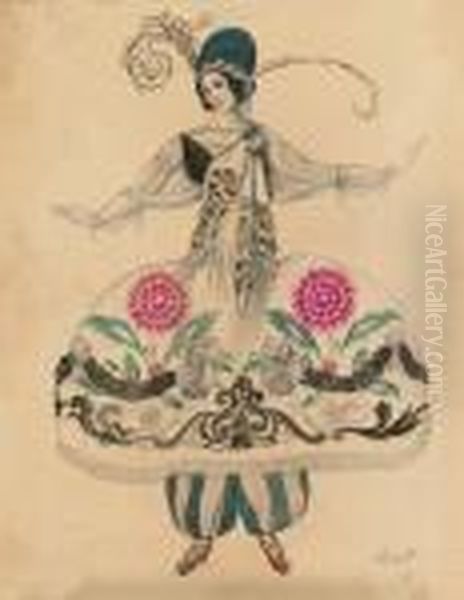 A Dancing Girl - Study For A Theatrical Costume Oil Painting by Leon Samoilovitch Bakst