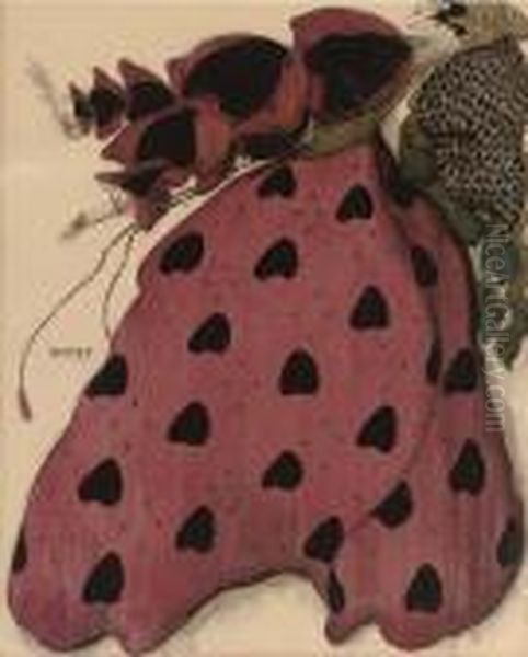 Costume Design For A Lady In Red Oil Painting by Leon Samoilovitch Bakst