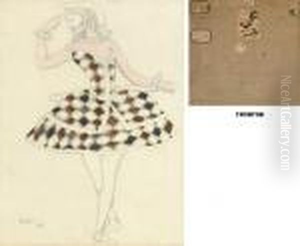 A Costume Design For Columbine From The Sleeping Princess Oil Painting by Leon Samoilovitch Bakst