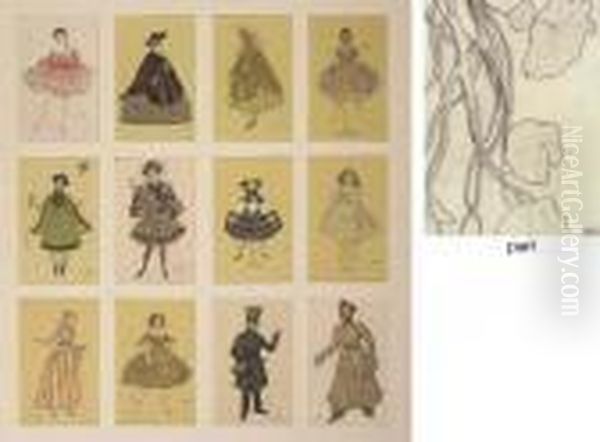 A Series Of Twelve Postcards 
Published By The St. Evgenii Society Depicting Costume Designs From La 
Fee Des Poupees Oil Painting by Leon Samoilovitch Bakst