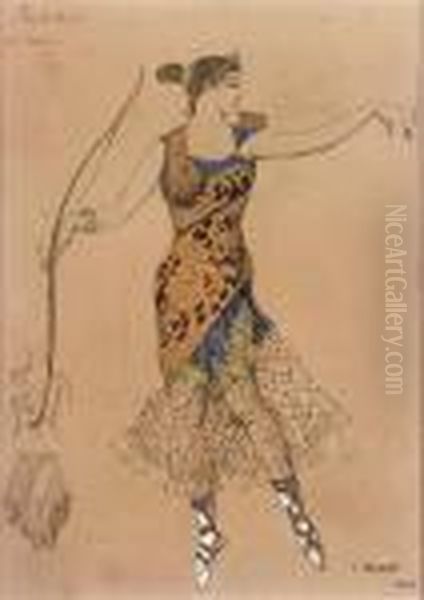 Twelve Postcards Of Costume 
Designs From The Ballet 'la Fee De Poupees' Oil Painting by Leon Samoilovitch Bakst