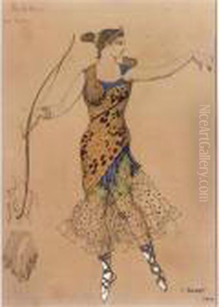 Twelve Postcards Of Costume Designs From The Ballet 'la Fee De Poupees' Oil Painting by Leon Samoilovitch Bakst