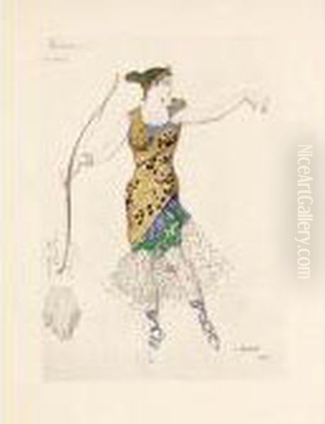 Costume Design For Anna Pavlova 'pas De Diane' Oil Painting by Leon Samoilovitch Bakst