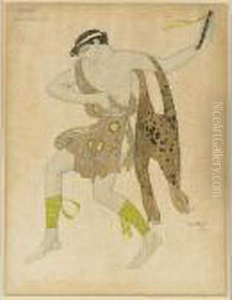 Costume Design For A Male Greek Dancer In 'the Bacchanale' In Cleopatre Oil Painting by Leon Samoilovitch Bakst