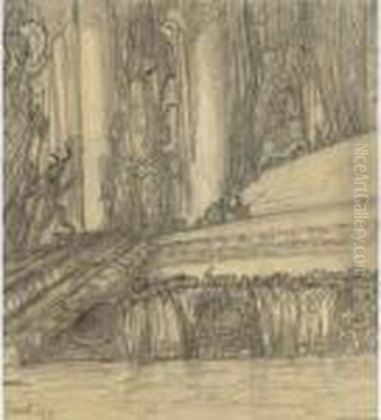 Pencil Sketch For The Palace Decor In Oil Painting by Leon Samoilovitch Bakst