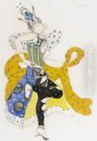 Costume Design For Madame Trouhanova In 'la Peri' Oil Painting by Leon Samoilovitch Bakst