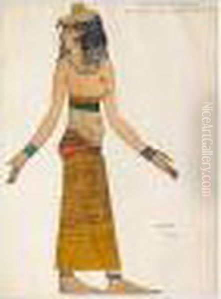 A Costume Design For One Of The Egyptian Slaves Of Menelas In 'helene Of Sparte' Oil Painting by Leon Samoilovitch Bakst