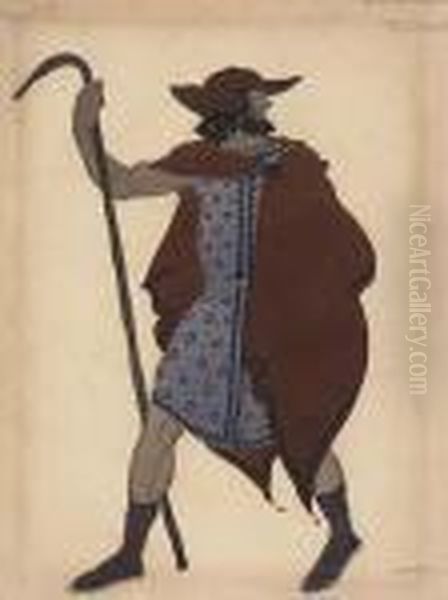 Costume Design For A Foreigner In Oedipus Atcolonna>. Oil Painting by Leon Samoilovitch Bakst