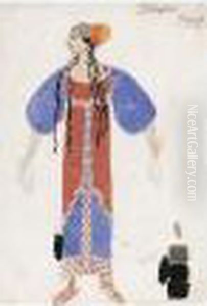 Costume Design For The Shepherdess In 'daphnis And Chloe' (1912) Oil Painting by Leon Samoilovitch Bakst