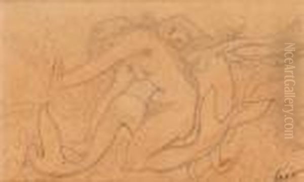 The Merman And Mermaid At Play Oil Painting by Leon Samoilovitch Bakst