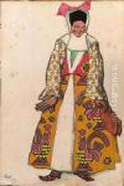 Costume Design For Moskva - Woman Oil Painting by Leon Samoilovitch Bakst