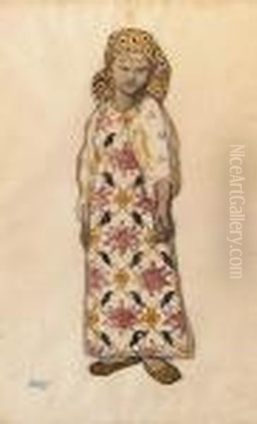 Costume Design For Moskva - Young Woman Oil Painting by Leon Samoilovitch Bakst