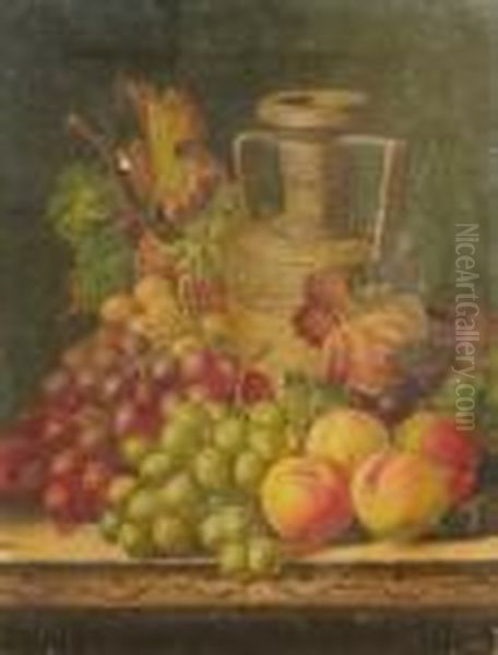 A Still Life With A Rhenish 
Flagon, A Partridge And Fruit On A Wooden Ledge; A Still Life Of A Vase 
And Fruit On A Wooden Ledge Oil Painting by Charles Thomas Bale