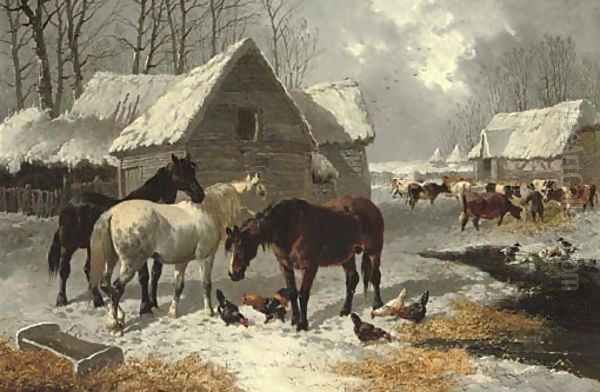 The first fall of snow Oil Painting by John Frederick Herring Snr