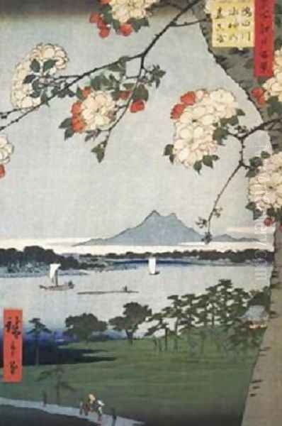 Suigin Grove and Masaki Oil Painting by Utagawa or Ando Hiroshige