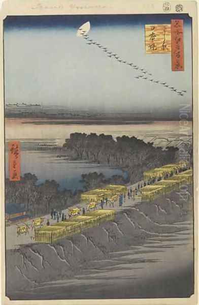Nihon Embankment Yoshiwara No 100 from One Hundred Famous Views of Edo Oil Painting by Utagawa or Ando Hiroshige