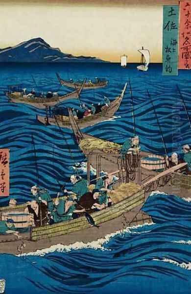 Fishing for Bonito Tosa Province from Famous Places of the Sixty Provinces Oil Painting by Utagawa or Ando Hiroshige