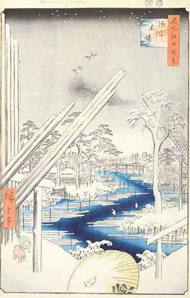 Fukagawa Lumberyards no 106 from One Hundred famous views of Edo Oil Painting by Utagawa or Ando Hiroshige