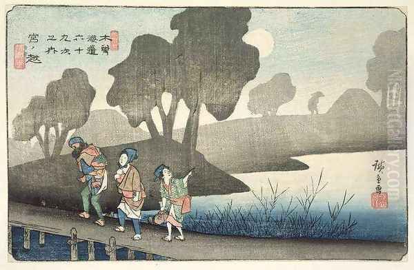 Miyanokoshi No 37 from the series 69 Stations of the Kisokaido Oil Painting by Utagawa or Ando Hiroshige