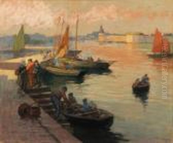 Cotriade A Concarneau Oil Painting by Henri Alphonse Barnoin