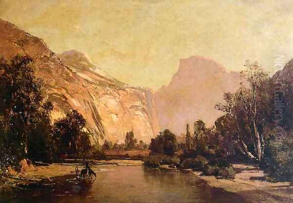Piute Indians, Royal Arches and Domes, Yosemite Valley Oil Painting by Thomas Hill
