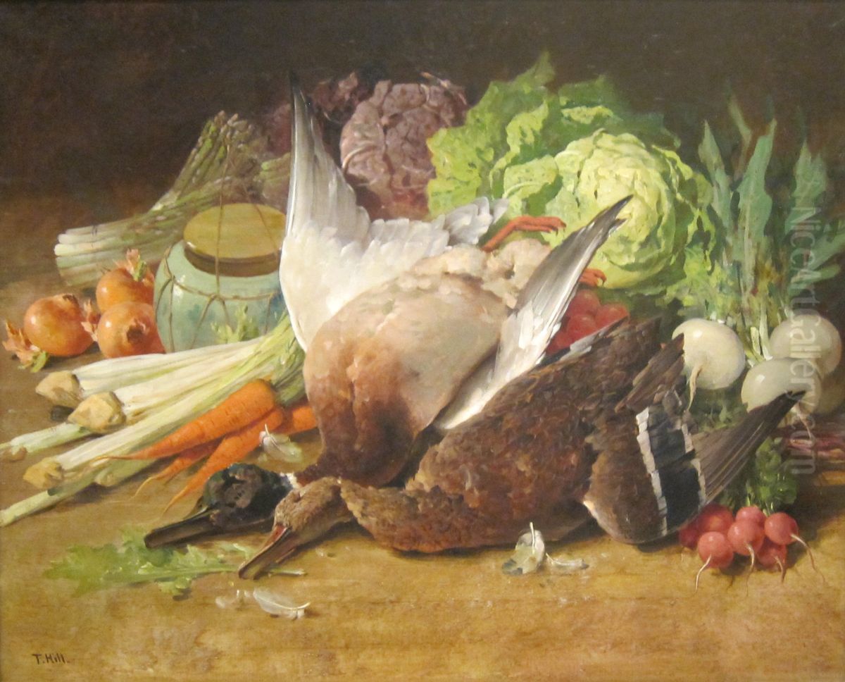 Still Life with Ducks and Vegetables Oil Painting by Thomas Hill