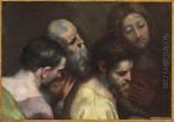 Bozzetto For The Heads Of Four Apostles Seated To The Left Inthe Last Supper Oil Painting by Federico Fiori Barocci