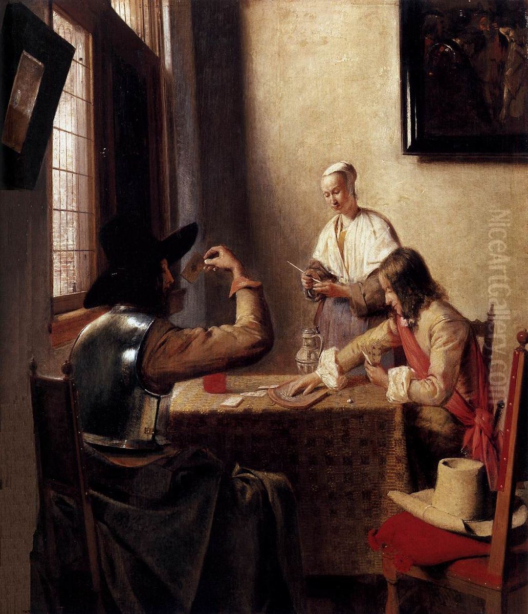 Soldiers Playing Cards Oil Painting by Pieter De Hooch