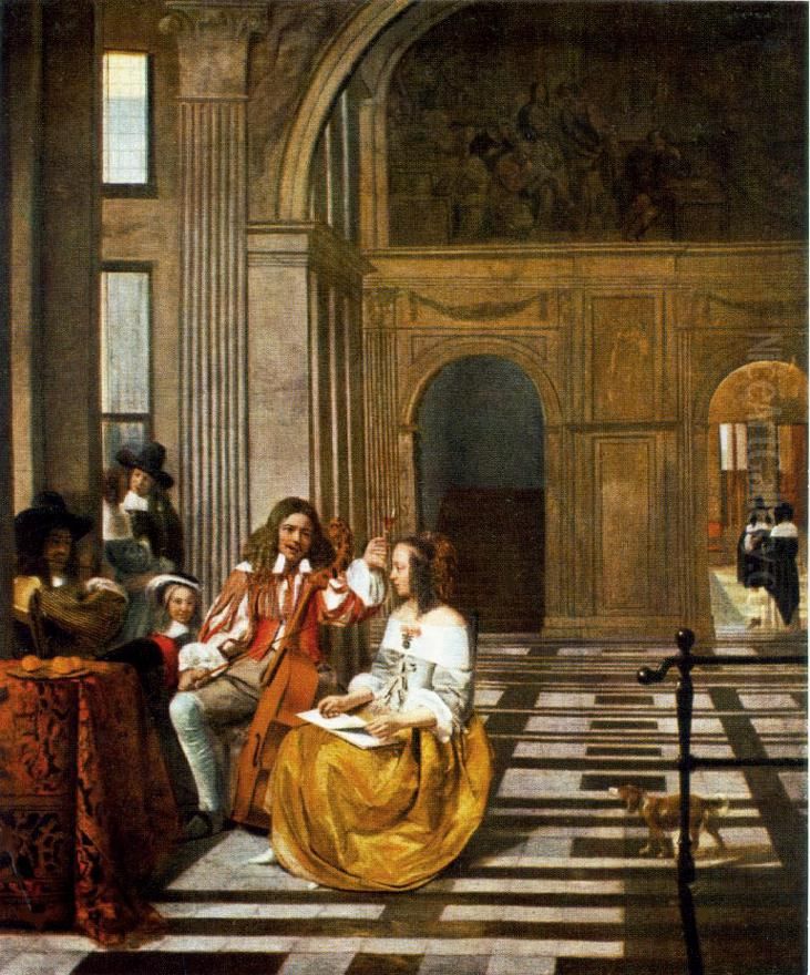 Company Making Music Oil Painting by Pieter De Hooch
