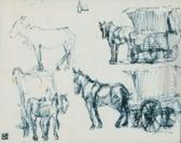 Carros Con Caballos Oil Painting by Ricardo Baroja Nessi