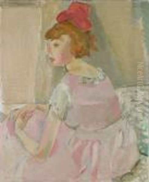 Danseuse Rose -portrait D'une Jeune Fille Oil Painting by Maurice Barraud