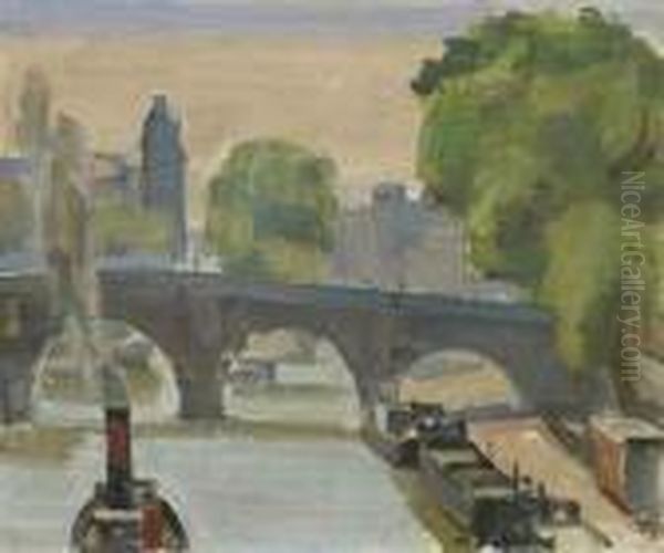 Seine In Paris Mit Pont Neuf Oil Painting by Maurice Barraud