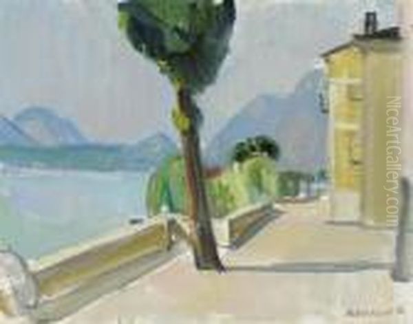 Le Quai De Morcote Oil Painting by Maurice Barraud