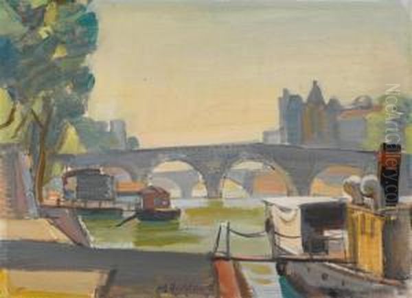 Pont Sur La Seine Oil Painting by Maurice Barraud
