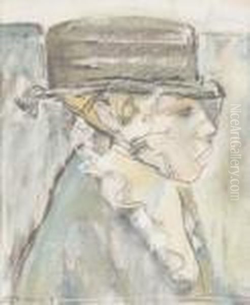 Portrat Einer Dame Mit Hut. Oil Painting by Maurice Barraud