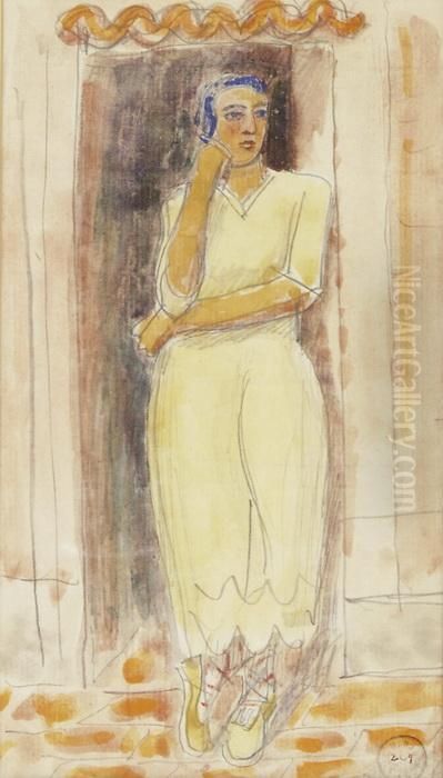 Junge Frau Im Hauseingang Oil Painting by Maurice Barraud