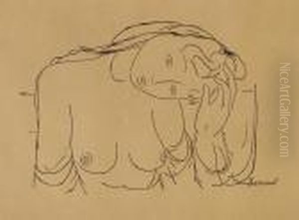 Sinnender Weiblicher Halbakt Oil Painting by Maurice Barraud