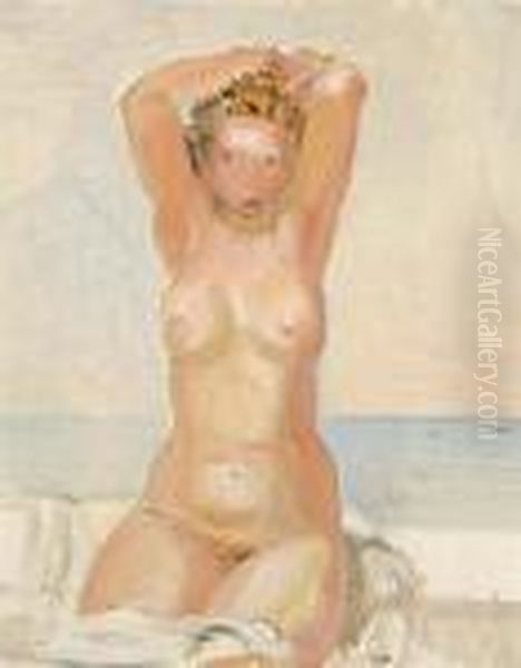 Kniender Weiblicher Akt. Oil Painting by Maurice Barraud