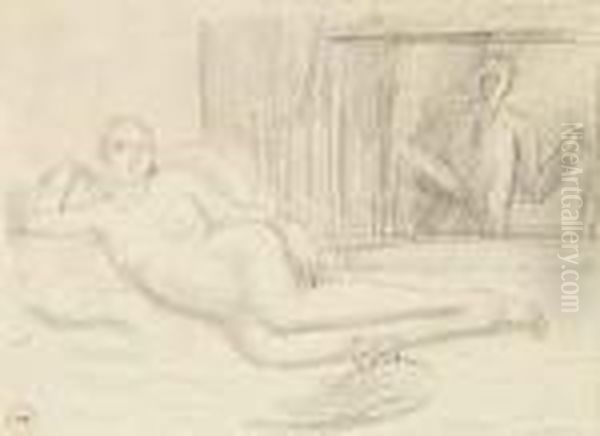 Nu Au Chat Oil Painting by Maurice Barraud