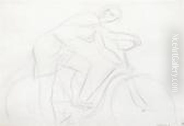 Woman On Bicycle Oil Painting by Maurice Barraud