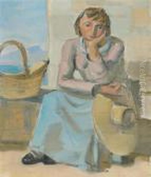 Seated Woman With Hat Oil Painting by Maurice Barraud