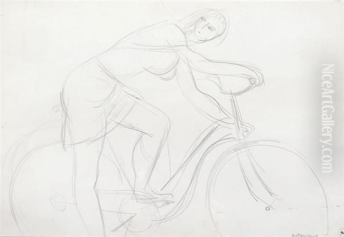 Woman On Bicycle. Oil Painting by Maurice Barraud