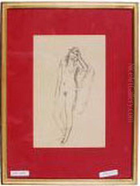 Young Female Nude Standing. Oil Painting by Maurice Barraud